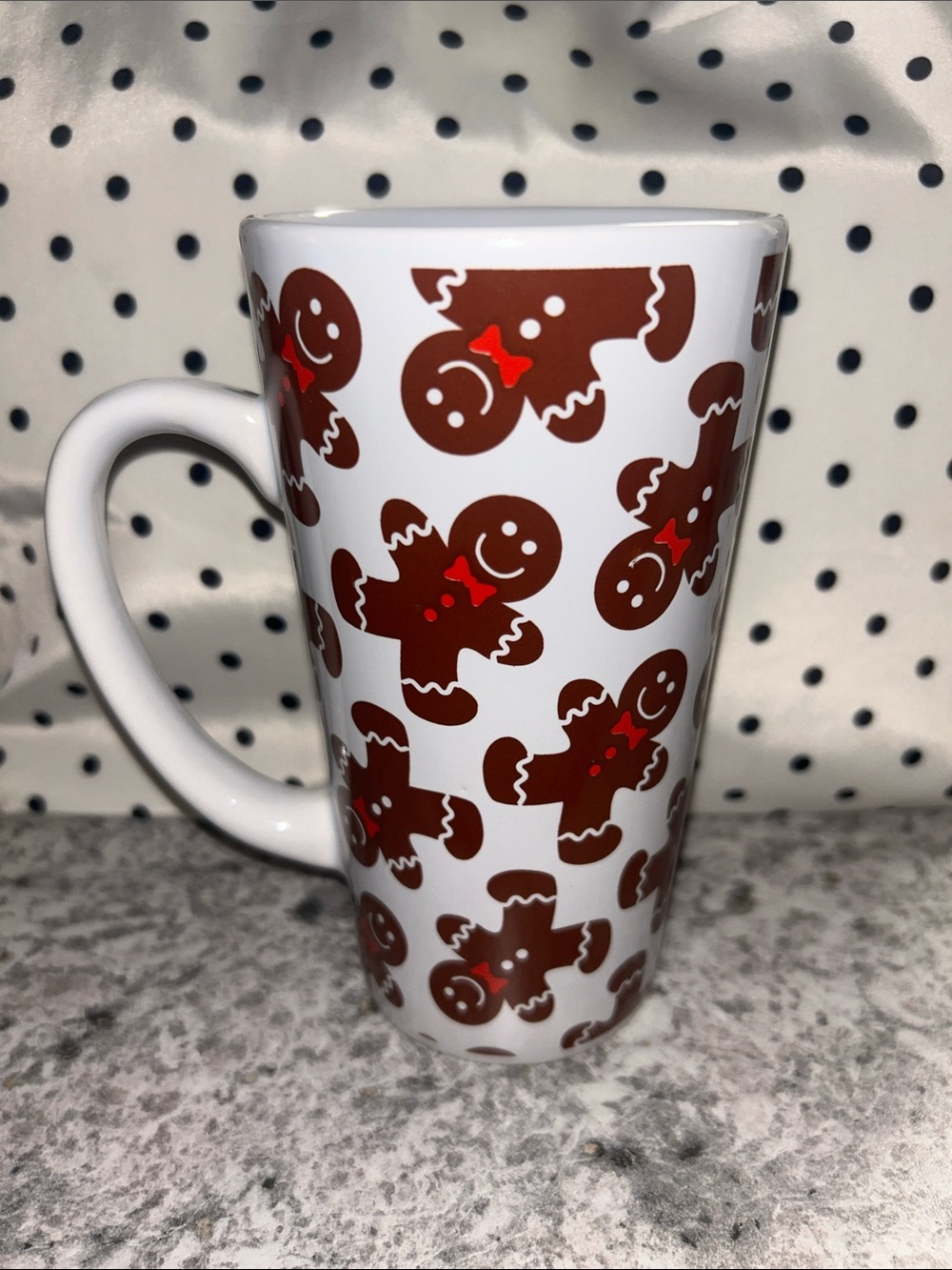 White Ceramic Mug with Brown Gingerbread Design